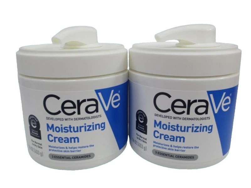 CERAVE MOISTURIZING CREAM FACE & BODY W/ PUMP NORMAL TO DRY SKIN 16OZ NWOB 2PCS