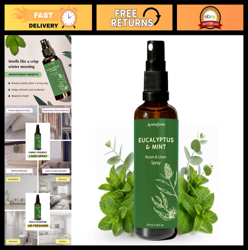 Eucalyptus & Mint Aromatherapy Room Spray – 100ml Linen & Pillow Mist, Essential