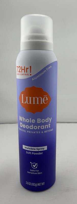 Lume Whole Body Deodorant Spray Soft Powder 3.6oz Aluminum Free.