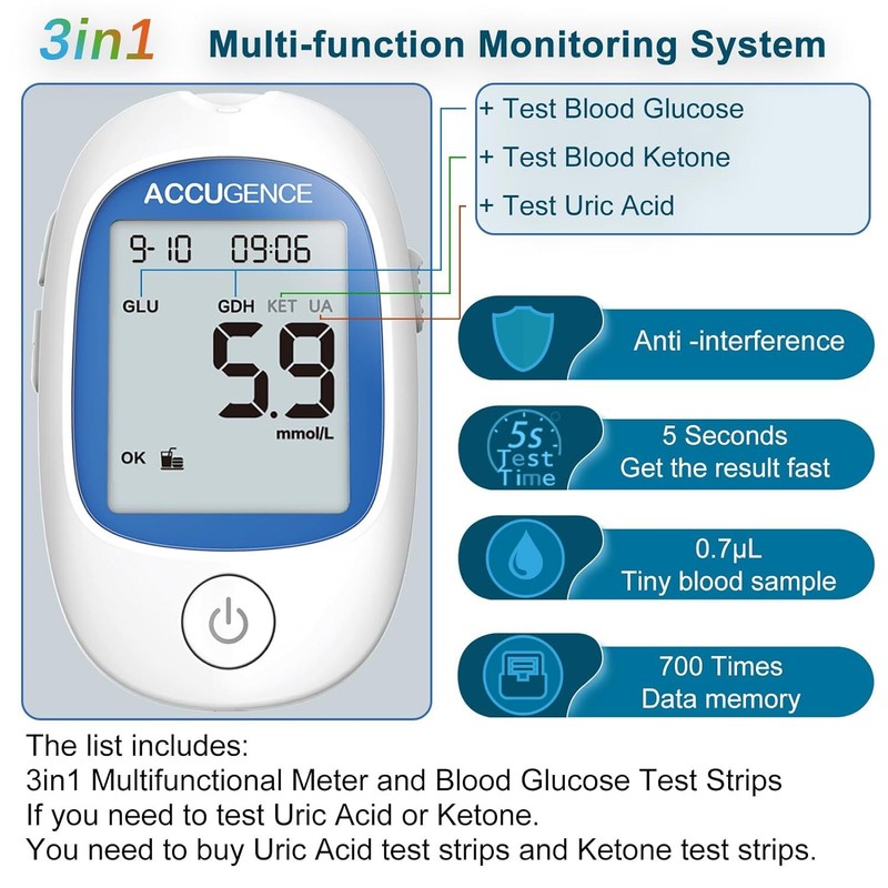 Home Blood Ketone Test Kit 3-in-1 - Self-Test Meter, 5 Seconds to Results gfp gallery