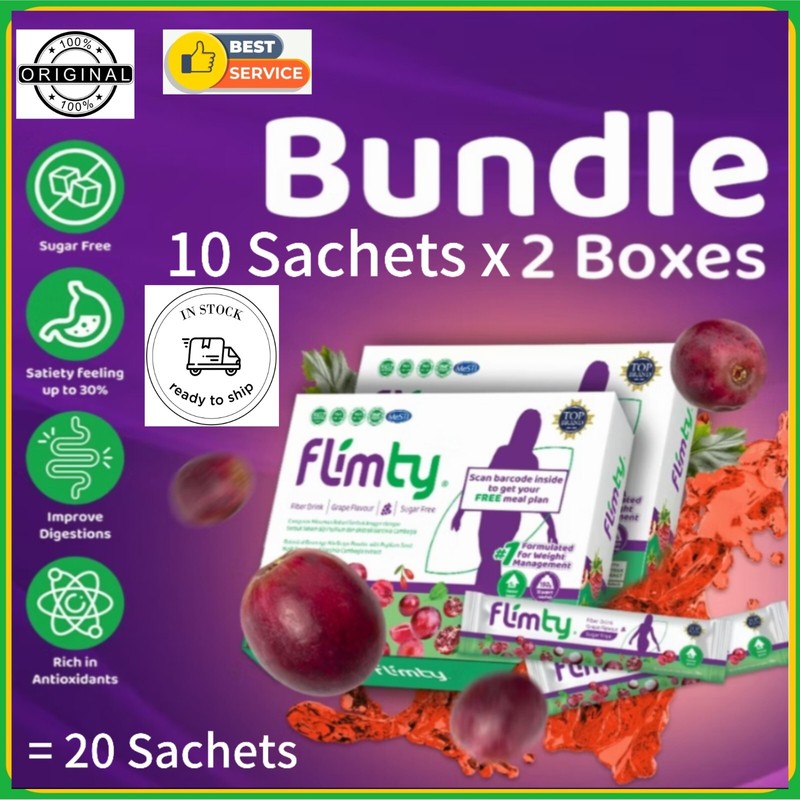 Flimty Original Fiber Herbal Slimming Detox Diet 10 Sachets x 2 Box = 20 Sachets
