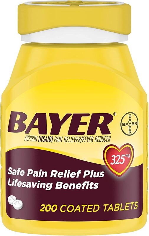 Bayer Genuine Aspirin 325mg Coated Tablets Pain Reliever Fever Reducer 200ct