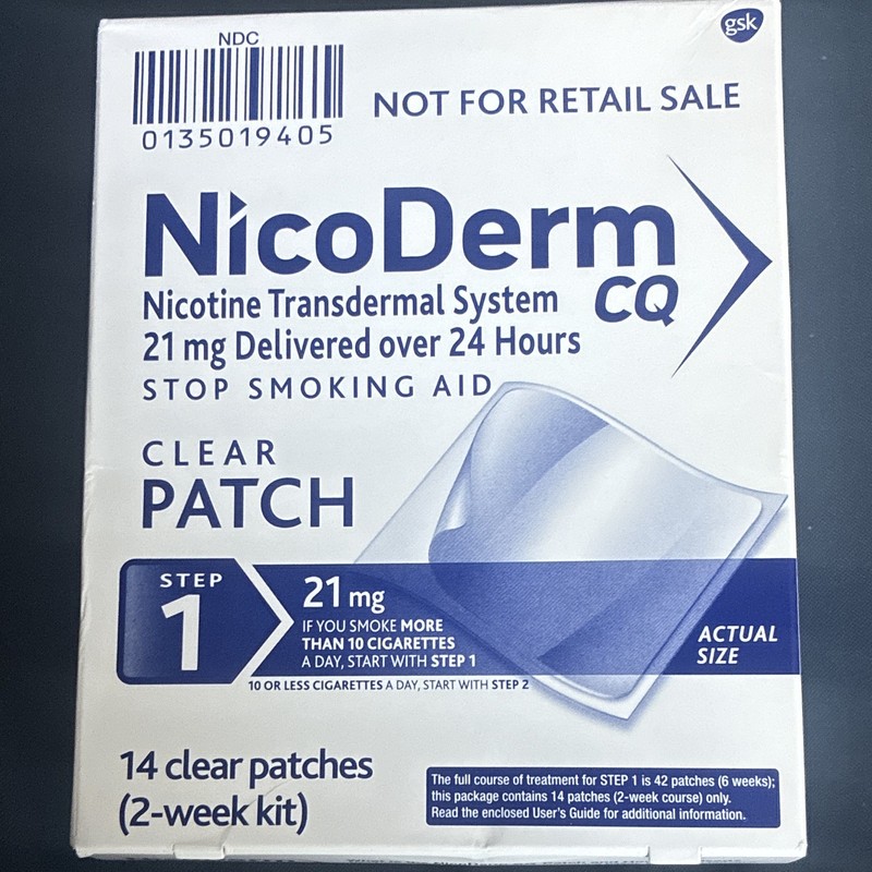 NicoDerm CQ Stop Smoking Nicotine Patch 21mg Step 1 Clear Transdermal 14ct