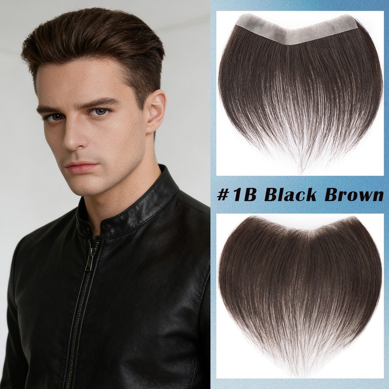 Forehead Hairline Mens Toupee 100% Human Hair Replacement System Front Piece Wig