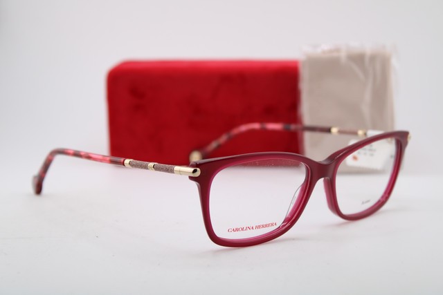 NEW CAROLINA HERRERA HER0198 6K3 BURGUNDY GOLD HAVANA AUTHENTIC EYEGLASSES 53-15 gallery