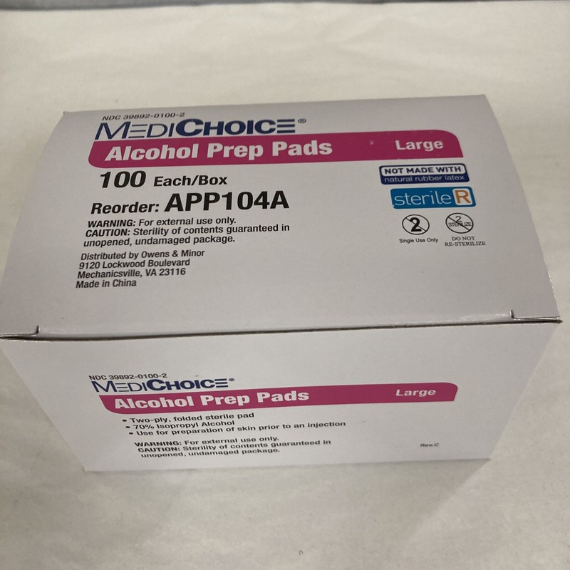 MediChoice Alcohol Prep Pad, Large – 100 Count – 1 box of 100 pads, – Exp 12/25