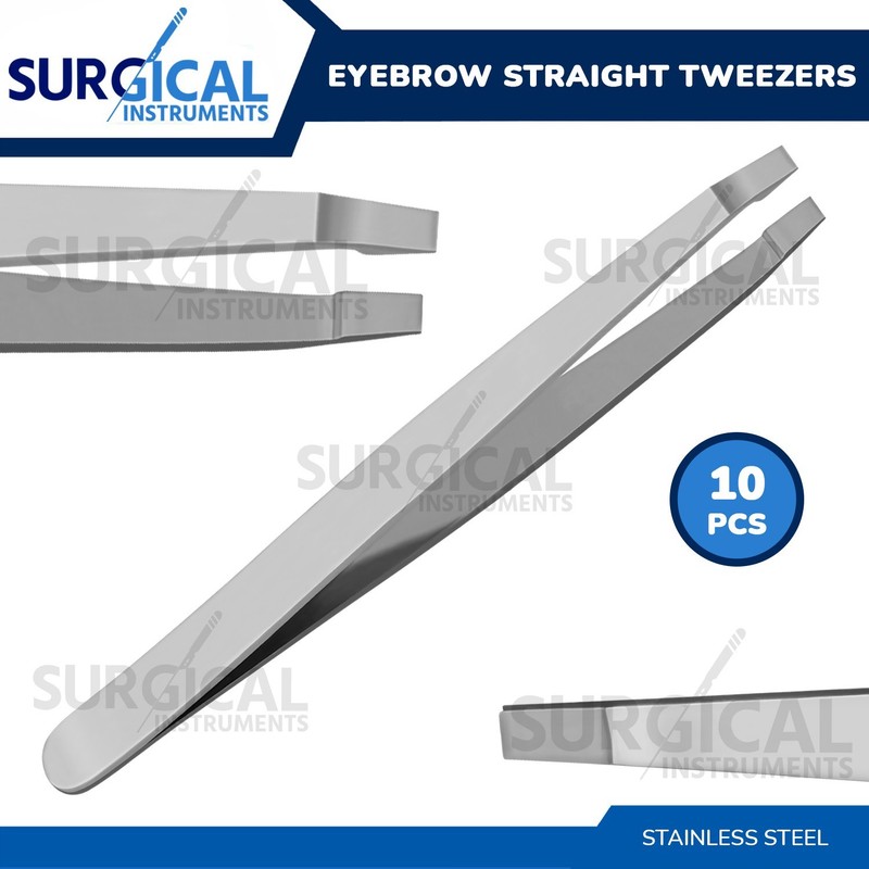 10 Pcs Flat Tip Eyebrow Tweezers 4″ Precision Hair Removal Tool German Grade
