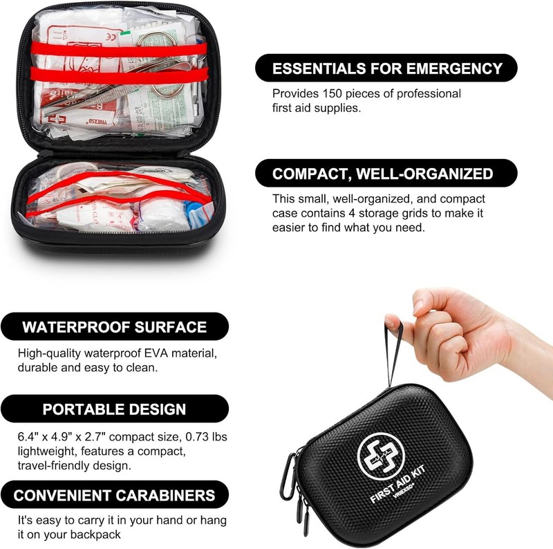 Essential 150-Piece Waterproof First Aid Kit for Home, Travel & Outdoor Use gallery