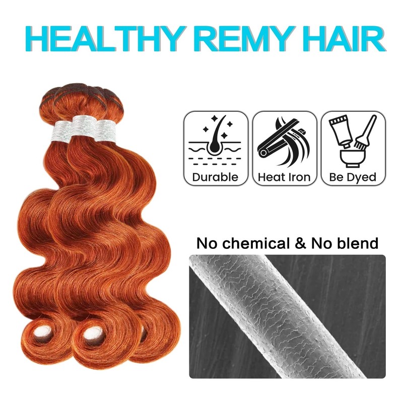 Realloves Ginger Orange Body Wave Human Hair Bundles 4X4 Hd Lace Closure 100 gallery