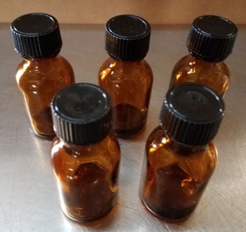 20 ml (2/3 oz) AMBER Glass Boston Round Style Bottles w/Caps (6-12-25-50 count)