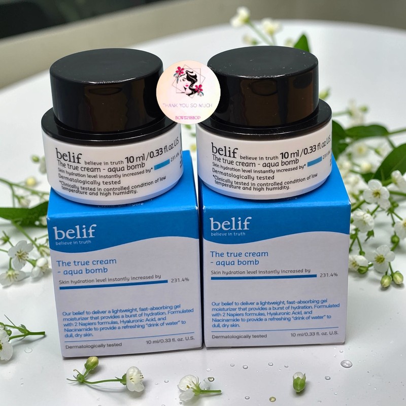 2x belif The True Cream Aqua Bomb .33 fl oz / 10 ml Each Travel Size NEW Boxed gallery
