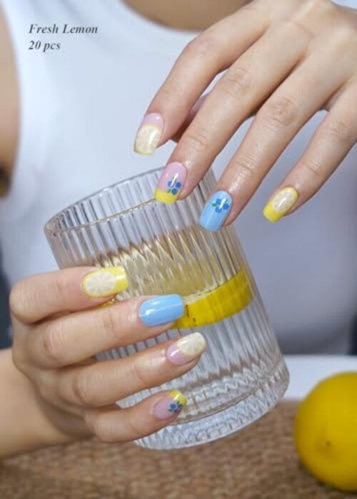 Semi Cured Gel Nail Strips (), 20 Pcs Gel Nail Wraps, Stickers, Fresh Lemon gallery