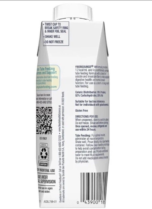 Fibersource HN 1.2 Cal Formula Unflavored 24 Cartons 8.45 oz Full Case gallery