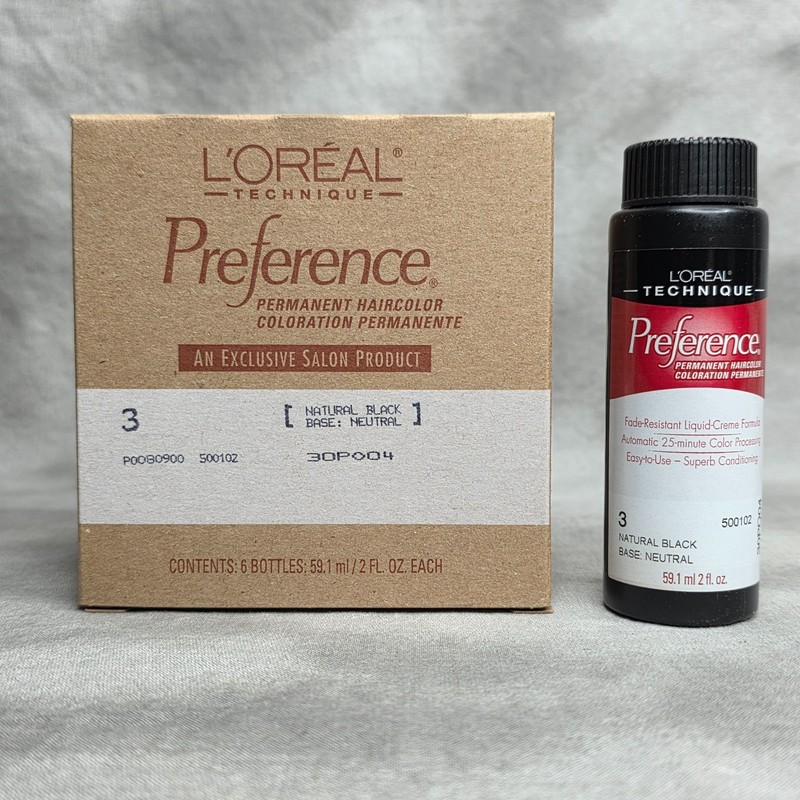 Loreal Preference 3 NATURAL BLACK Hair Color – FULL BOX of 6 – 2 oz ea