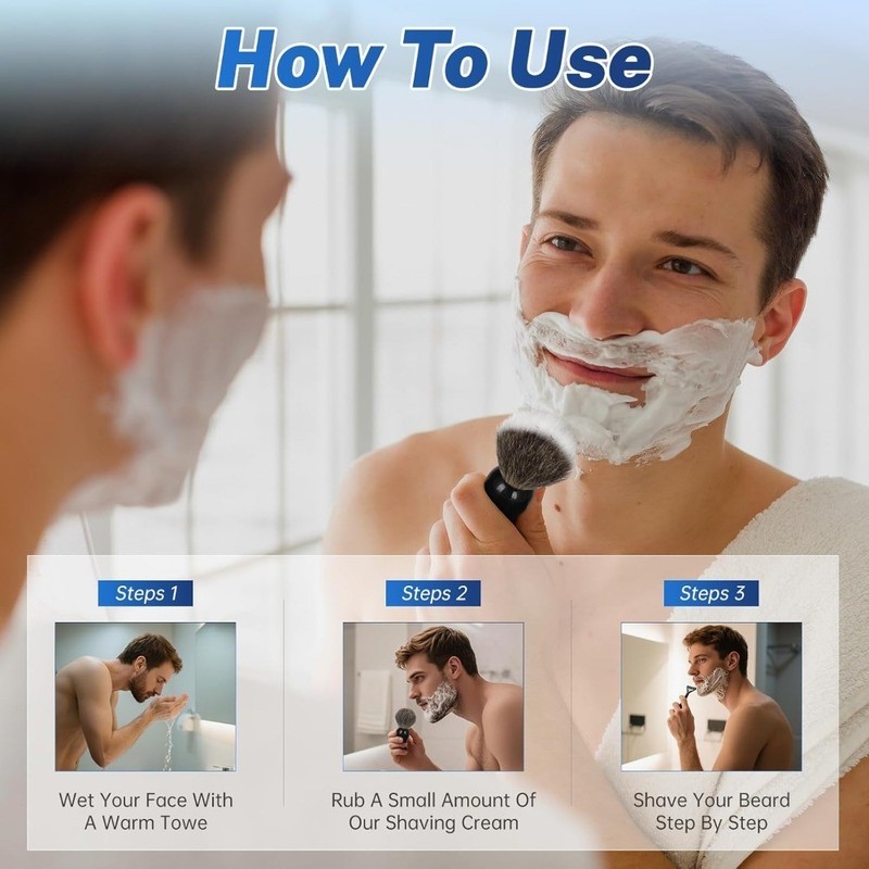 Men's Pure Badger Hair Shaving Brush and Bowl Set with Exfoliating Shaving Cream gallery