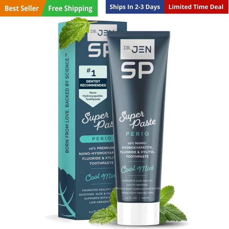 Dr. Jen Super Paste Perio Toothpaste, Cool Mint, Fluoride + 10% Nano Hydroxy…