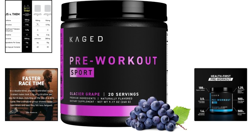 Organic Glacier Grape Pre Workout Powder - 188mg Energy Boost for Athletes gallery