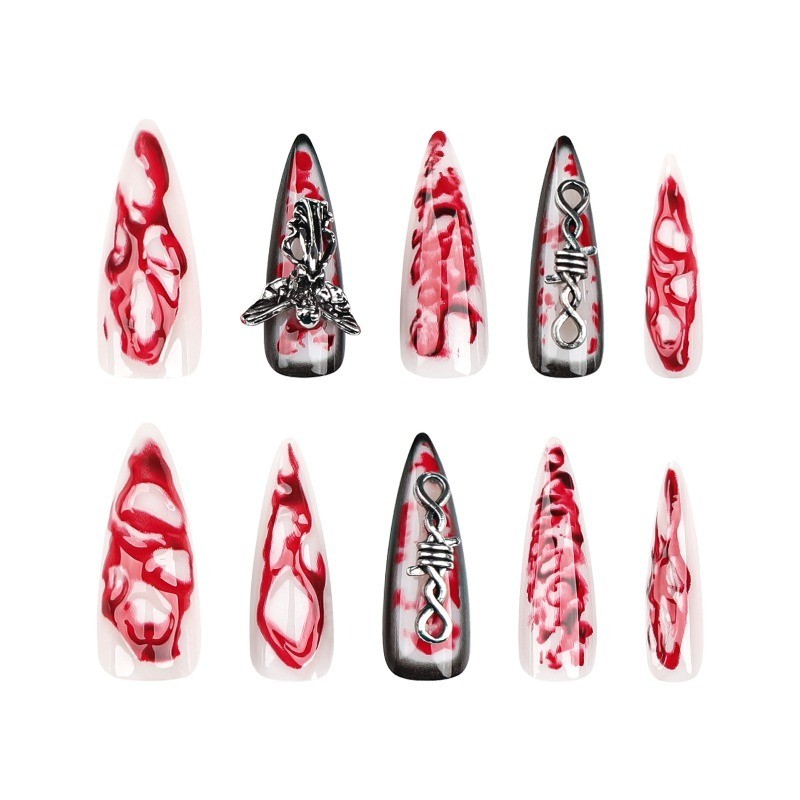 24Pcs-Blood Print Thorn Angel Stiletto Press on Nails Gothic Horror Fake Nails gallery
