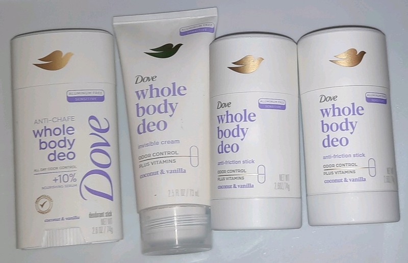 4 Piece Dove Whole Body Deo Coconut Vanilla Stick & Cream Variety Pack
