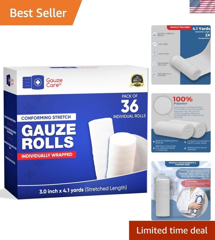 Gauze Rolls 3 inch 36 Rolls – Quality Lint and Latex-Free Rolled Gauze 3 inc…