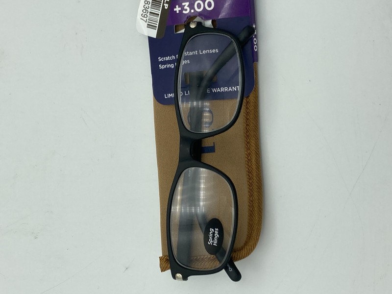 ICU Eyewear Henderson Black Reading Glasses Readers with Case +3.00