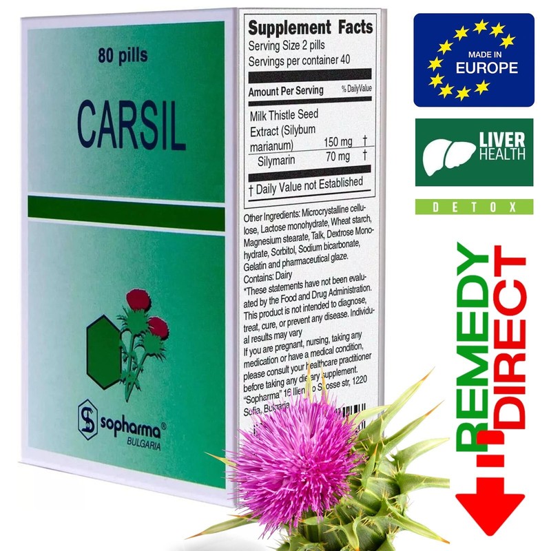 Natural Liver Detox CARSIL – 80 Tablets Milk Thistle Seed Extract 22.5mg