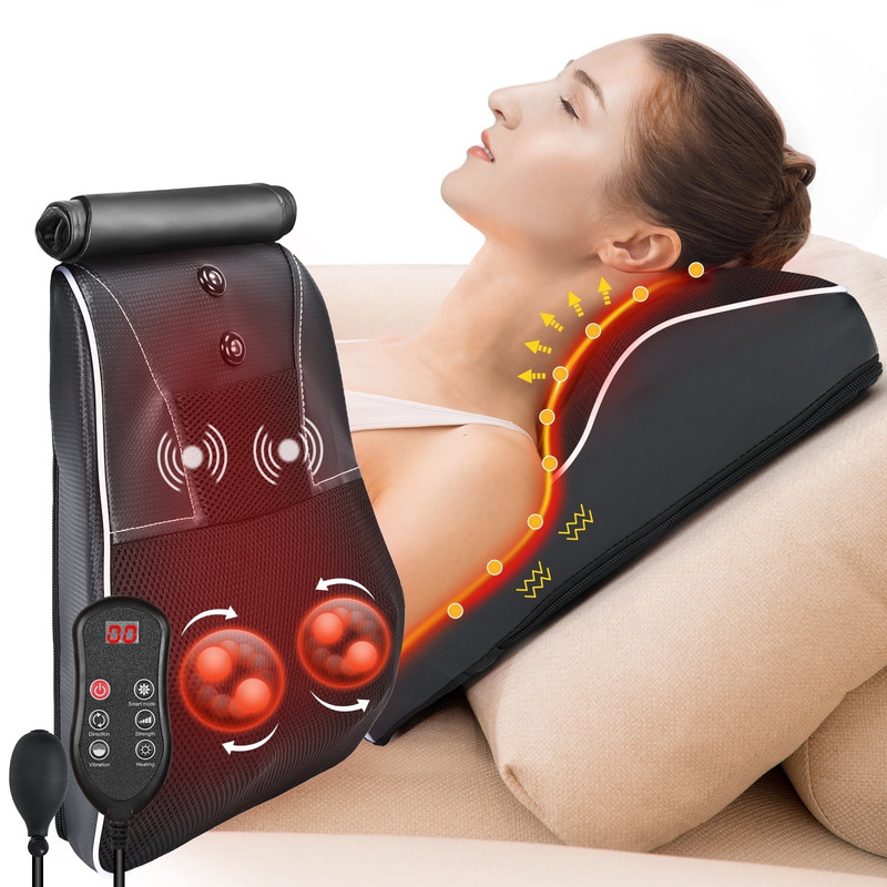 Shiatsu Neck and Back Massager with Heat Pain Relief (Black, FREESHIP)