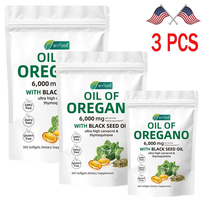 3X Oil of Oregano 6000mg 300 Softgels Capsules Black Seed Oil Immune Antioxidant