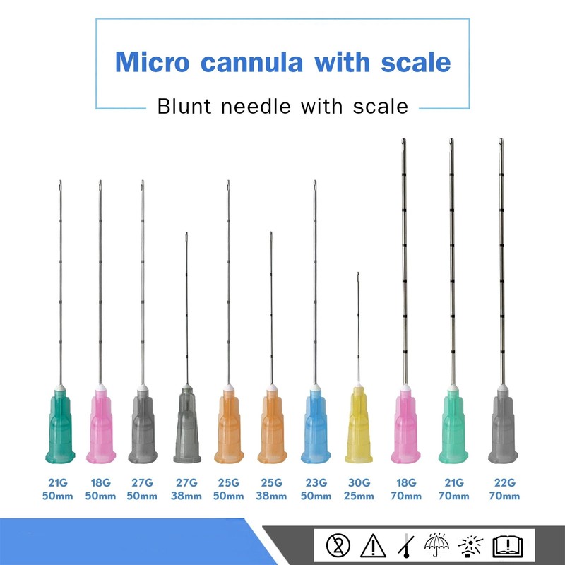 50 Micro Cannula w Puncture-Blunt-Tip for Filler-18g/22g/23g/25g/27g/30g 25/50mm