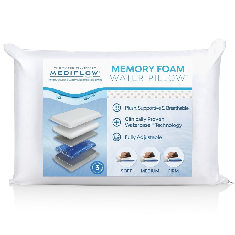 Water Pillow Memory Foam Adjustable Waterbase Standard Queen Mediflow One-Piece