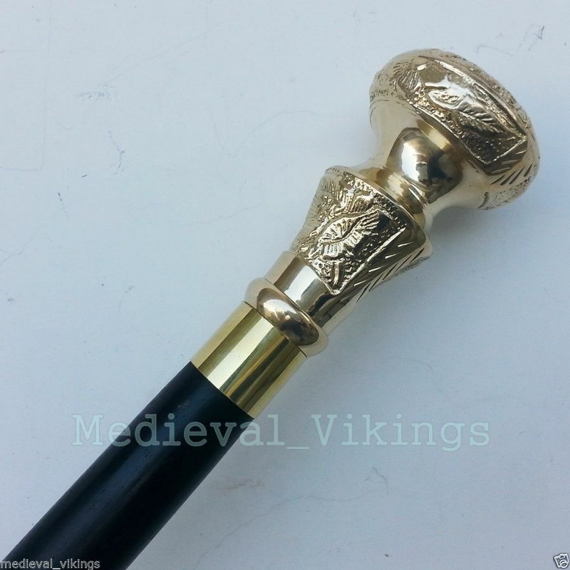 Solid Shiny Brass Round Knob designer Head Handle Wands Wooden Walking Stick New gallery