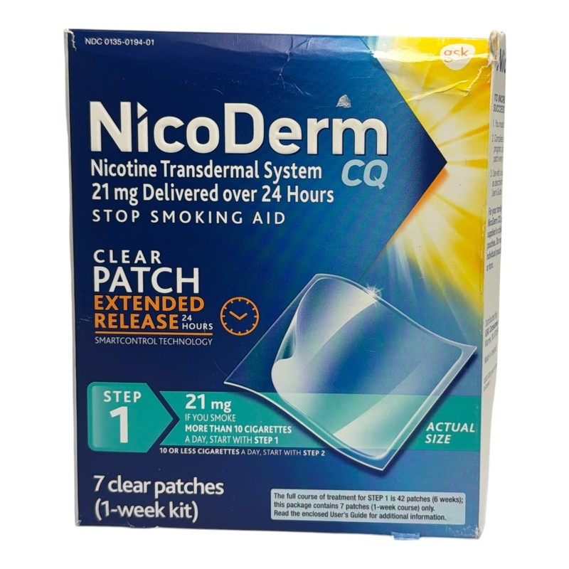NicoDerm Nicotine Transdermal System 21mg Stop Smoking Aid -7 Clear Patches-
