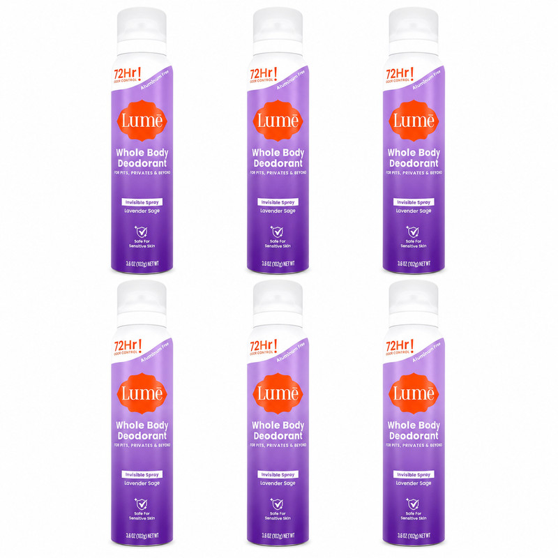 6 Pack Lume Whole Body Deodorant Invisible Spray for Women Aluminum Free 3.6 oz