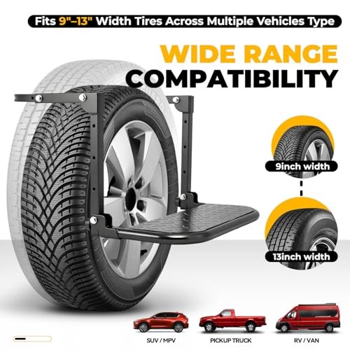 Folding Tire Step for Pickup Truck, SUV and RV, Adjustable Portable Mounted gallery