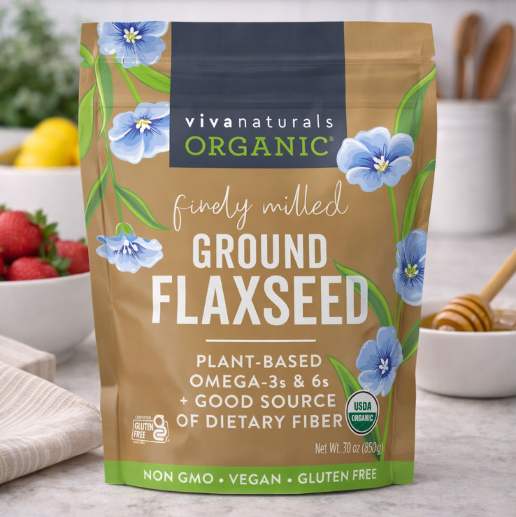 Organic Ground Flaxseed 30 oz Finely Milled High Fiber Omega-3 Plant Protein