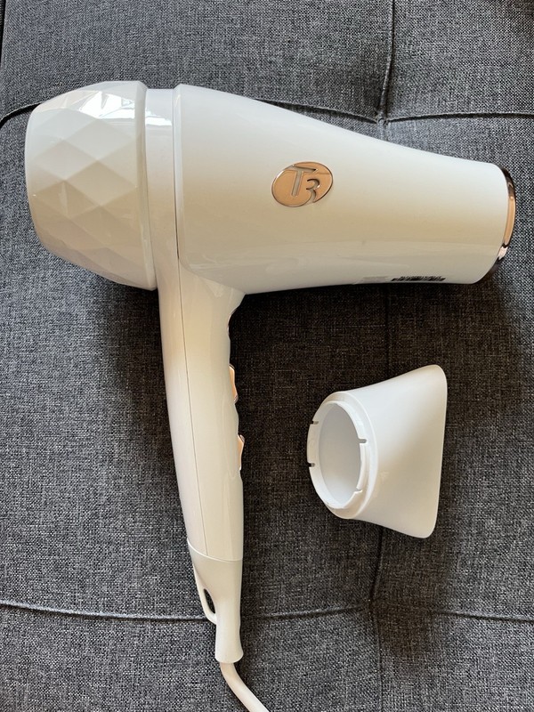T3 White/Rose Gold Electric Hair Dryer with Concentrator Nozzle Attachment