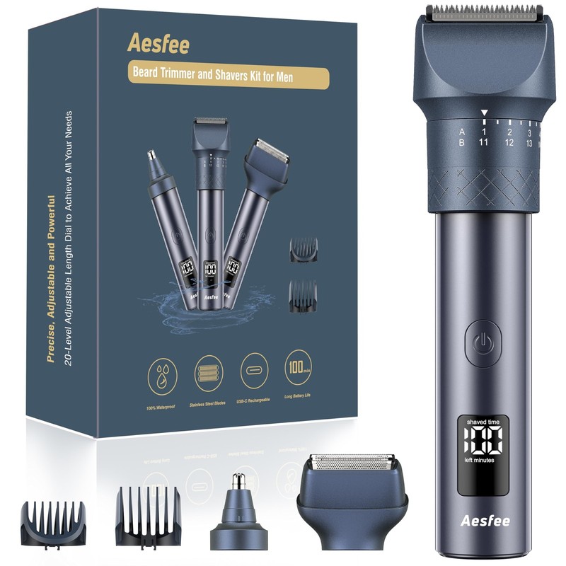 Beard Trimmer and Clippers Set for Men with Foil Shaver, Professional Blue