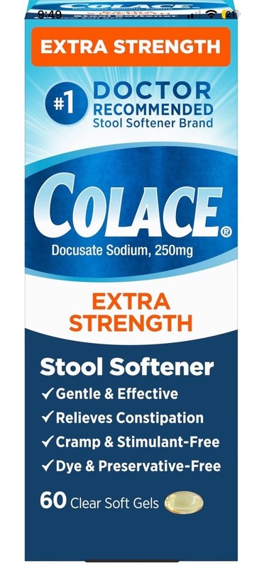 Colace Extra Strength Stool Softener Gentle Constipation Relief 250mg 100 Sof…