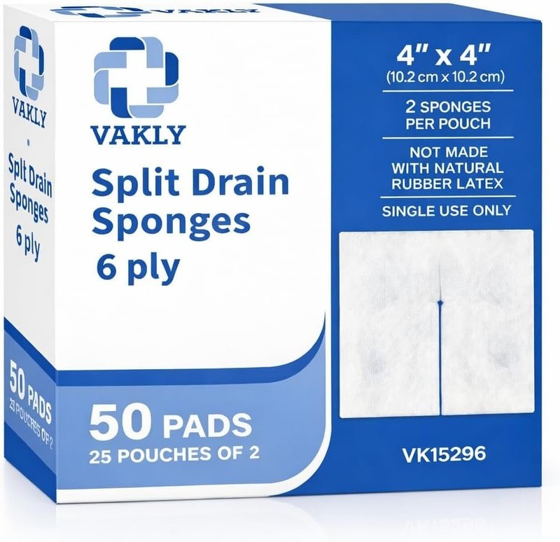 Split Drain Sponge Gauze 4×4 Sterile 6-Ply – 50 Count 25 Packs of 2 Pre-Cut S…