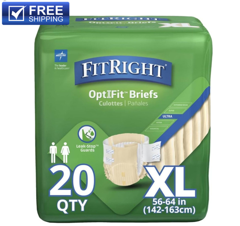 FitRight Adult Diapers Ultra Heavy Absorbency XL Size 56in-64in OptiFit Briefs