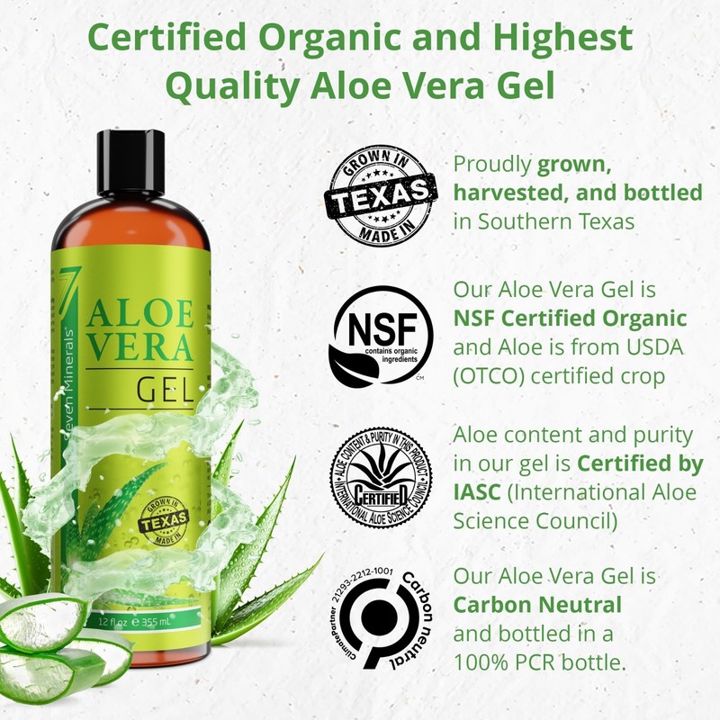 Pure Organic Aloe Vera Gel - 12oz - Vegan, Unscented, Non-Sticky - Sunburn Relie gallery