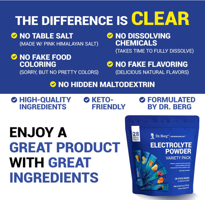 Dr. Berg Sugar Free Electrolyte Powder Packets, Variety Pack, 28 Count gallery
