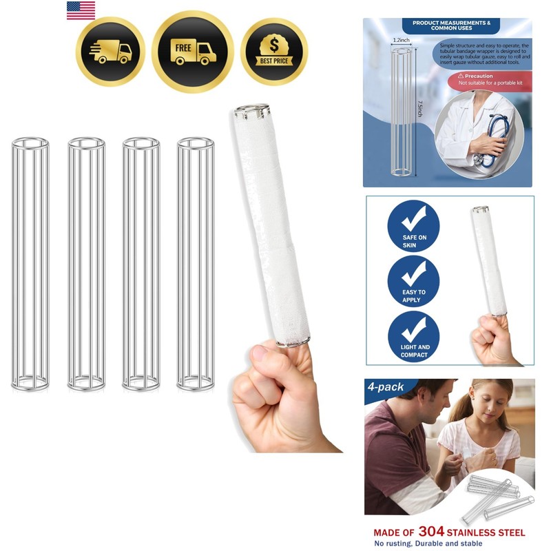 Gauze Applicator Cage Metal Tube Bandage Wrap for Wound Dressing 4pcs