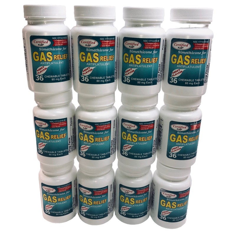 12 Certified Simethicone Gas Relief Chewable Tablets 80mg Anti-Gas Bloating 2027