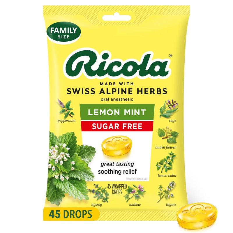Ricola Big Bag Sugar Free Cough Drops Drops 2245, Lemon, lemon mint, 45 Count…