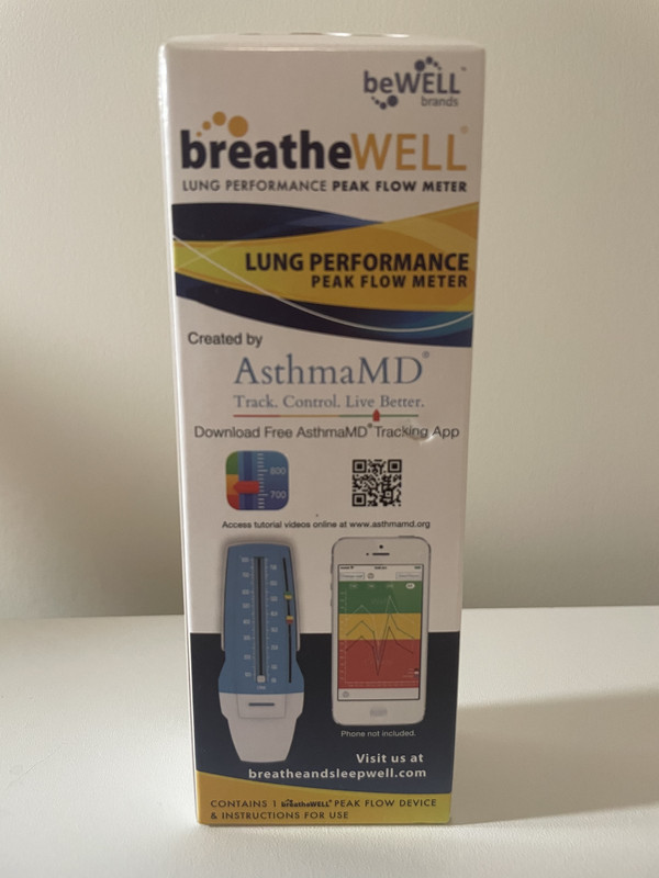 Quest AsthmaMD BreatheWell Lung Performance Peak Flow Meter Device New