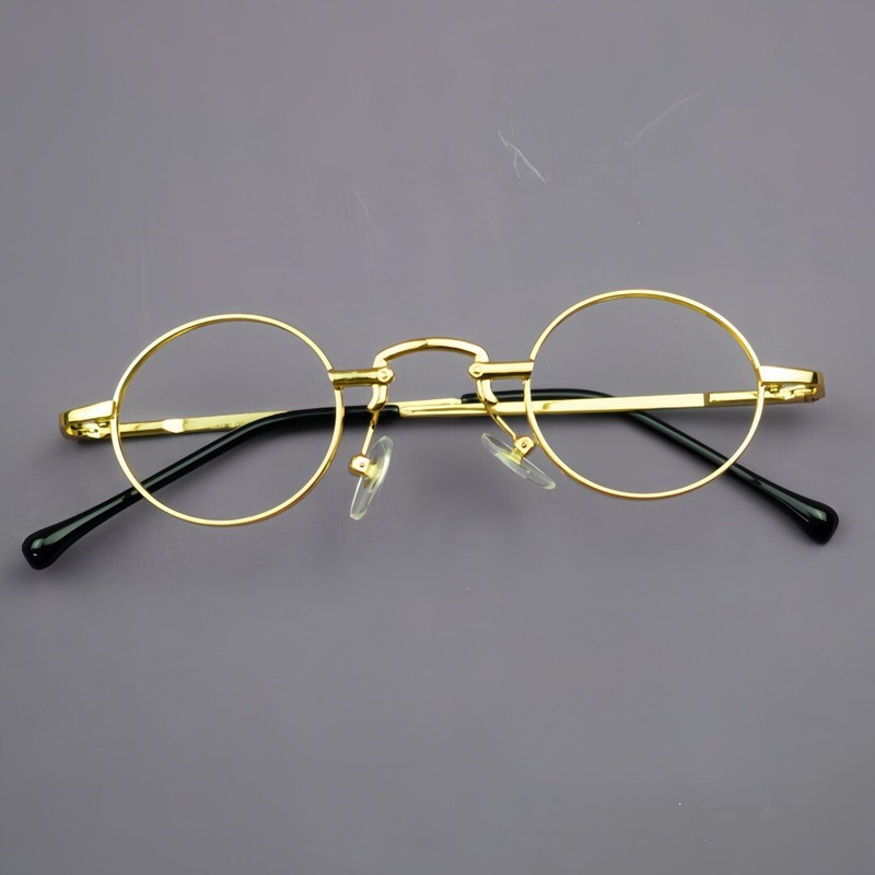 Vintage 37mm Small Round Eyeglass Frames Spring Hinges Glasses Clear Lenses