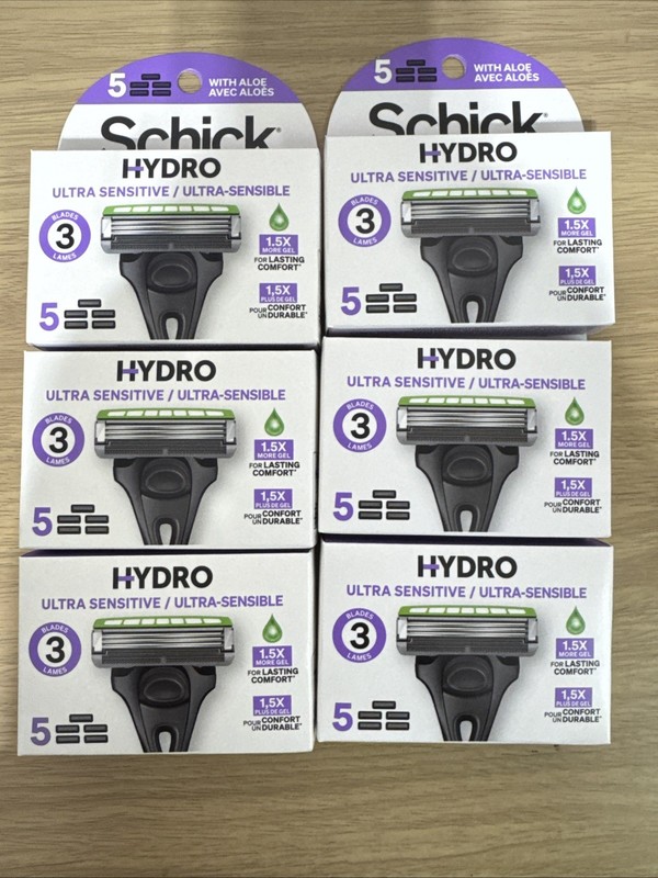 6 X! Schick Hydro Ultra Sensitive 3 Blades 30 Refill Cartridges New In Box