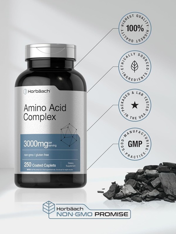 Amino Acid Complex 3000Mg | 360 Caplets | Non-Gmo, Gluten Free Amino Acids Supp gallery