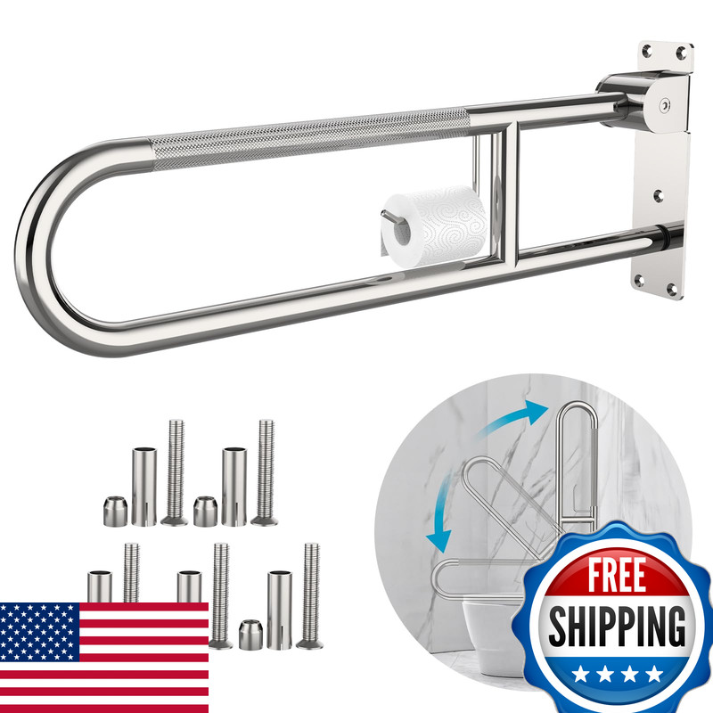 Toilet Grab Bar 30.3 Inch Chrome Munzong Anti-Slip Handicap Grab Bars Paper